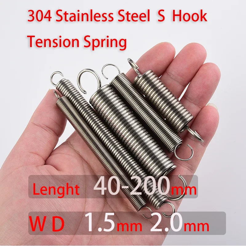 

304 Stainless Steel Spring,S Hook Stretch Spring, Open Tension Spring Wire Diameter 1.5mm 2.0mm