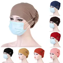

Button Anti-strain Women's Hat Four Seasons Imitation Muslim Headscarf Cap Polyester Fiber Material Casual Solid Color Hat