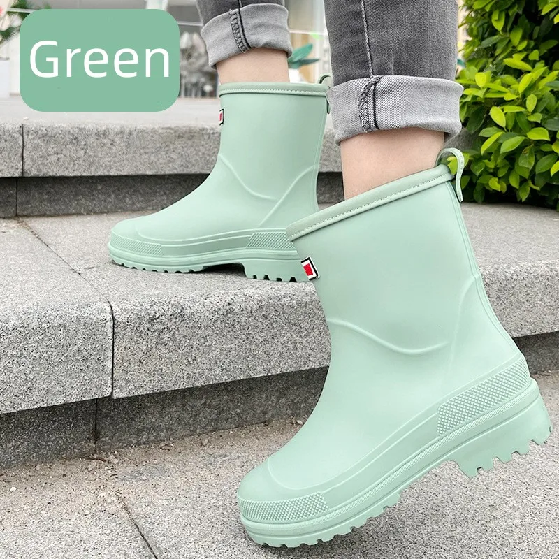 

Women's Fashion Rain Boots Non-slip Waterproof Outer Wear Water Shoes Solid Color Flat Platform Casual Warm Rain Shoes