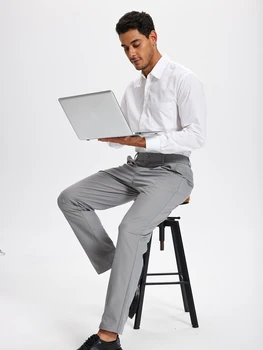 Men's Golf Pants 30"/32"/34" Stretch Work Dress Pants Slim Straight Lightweight Quality Business Trousers Casual Suit Pants 1