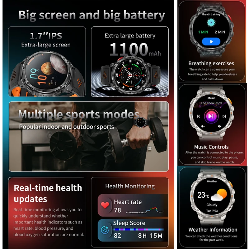 2026 New T-Rex3 Ultra 1100mAh Super Capacity Battery Adult Men Smart Watch 1.7" Large Screen Call 5ATM Waterproof Sports Watches 2