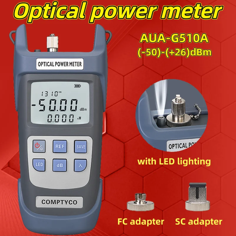 AUA-G510A/G710A Optical Power Meter (Built-In LED Lighting) FTTH Fiber Optical Cable Tester -50~+26dBm/-70~+10dBm SC、FC Adapter