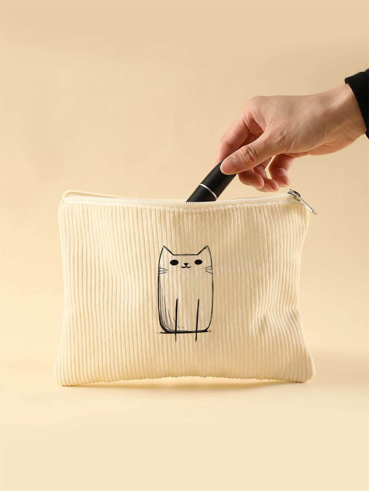 Women's Corduroy Travel Cosmetic Bag Portable Large Capacity Makeup Storage Organizer Zipper Clutch Purse Make up Bag