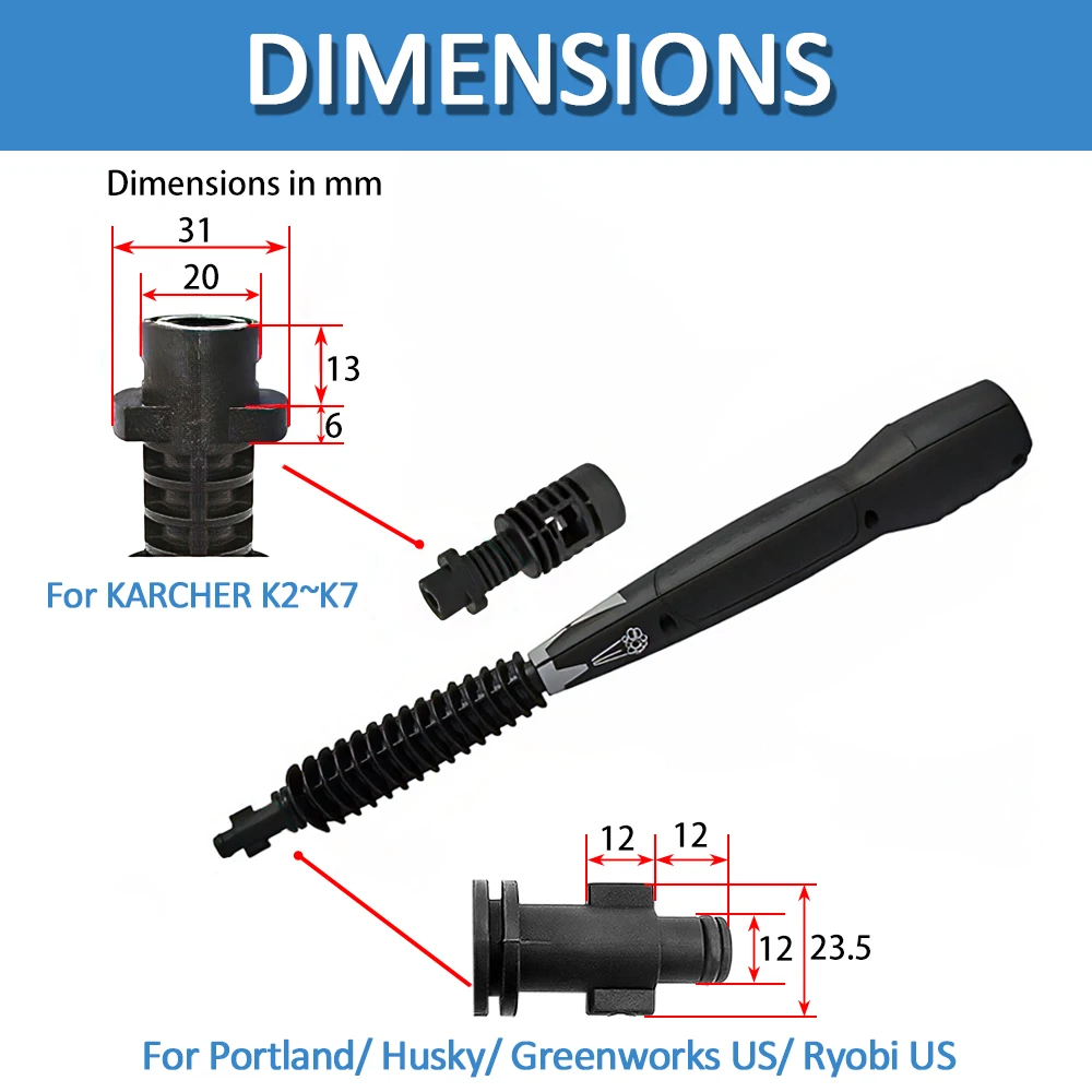 Replacement Car Washer Spray Lance Jet Water Spray Wand Spear Nozzle Tip Jet Lance for Karcher K2 K3 K4 K5 K6 K7 Pressure Washer 4