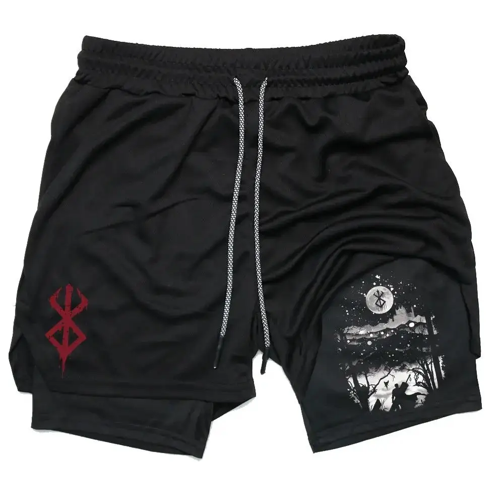 Men's Gym Performance Shorts Anime 2 In 1 Running Quick-Drying Jogging Short Pants Workout Sportswear Yoga Basketball 3