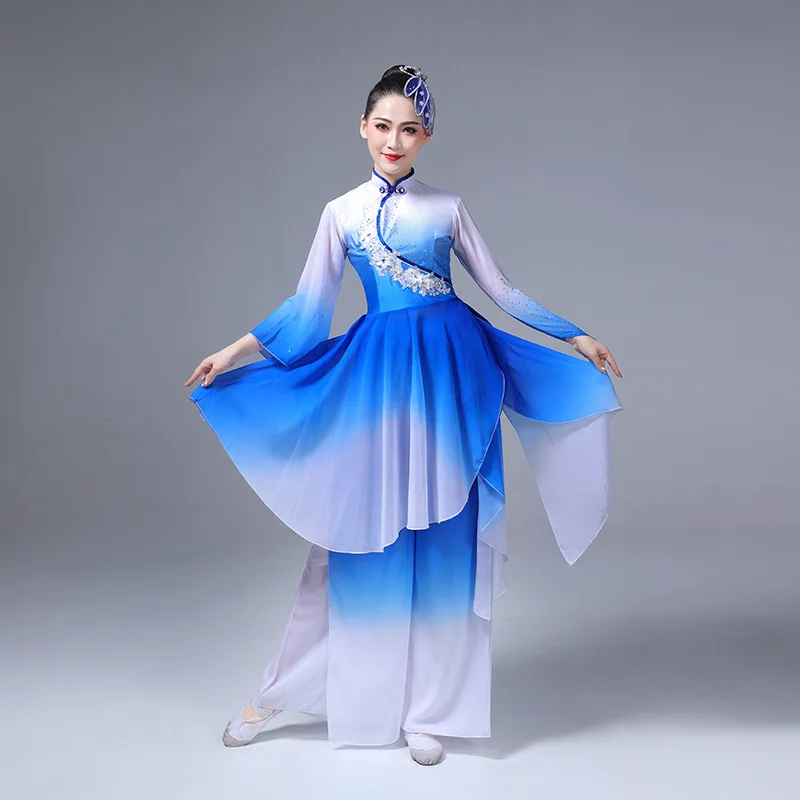 New women's classical dance costume Female elegant new fan dance costume dress gauze umbrella adult performance