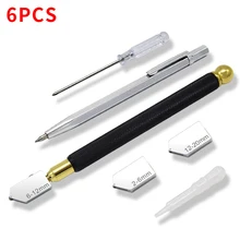 

6Pcs Glass Cutter Tool Set 2-20mm Engraving Pen With 2 Blades Screwdriver For Mirrors Glass Frames Cutting Construction Tools