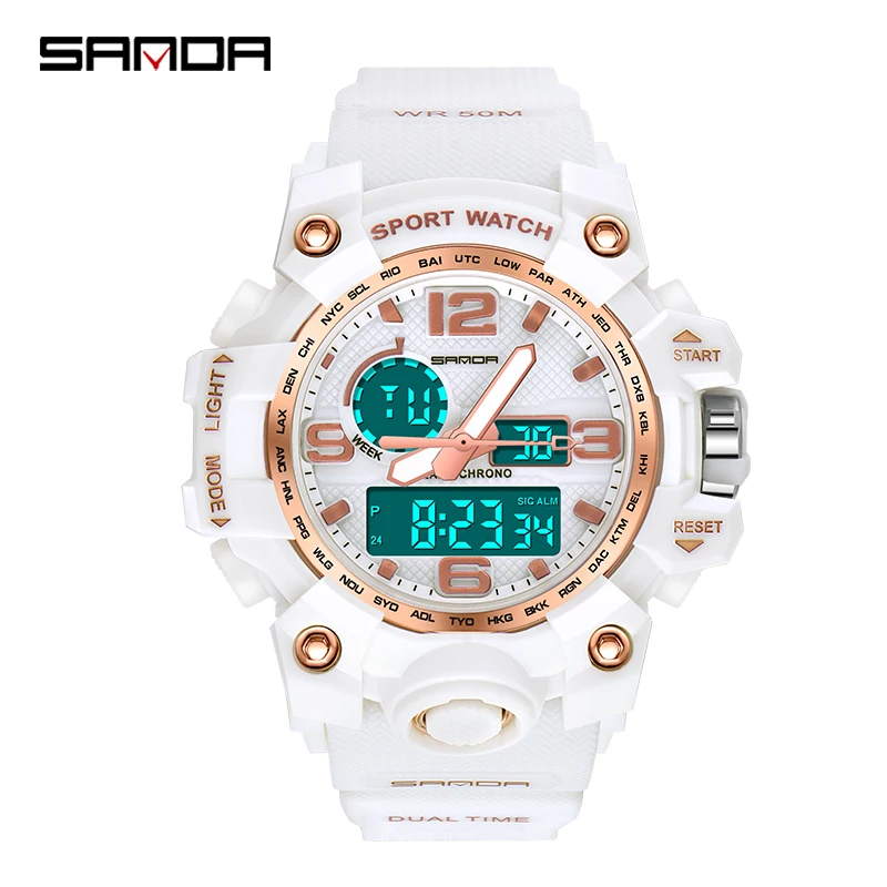 SANDA New Design Women Watches Sports Military Waterproof Watch Analog Digital Watch Ladies Clock Casual Relogio Feminino 842 