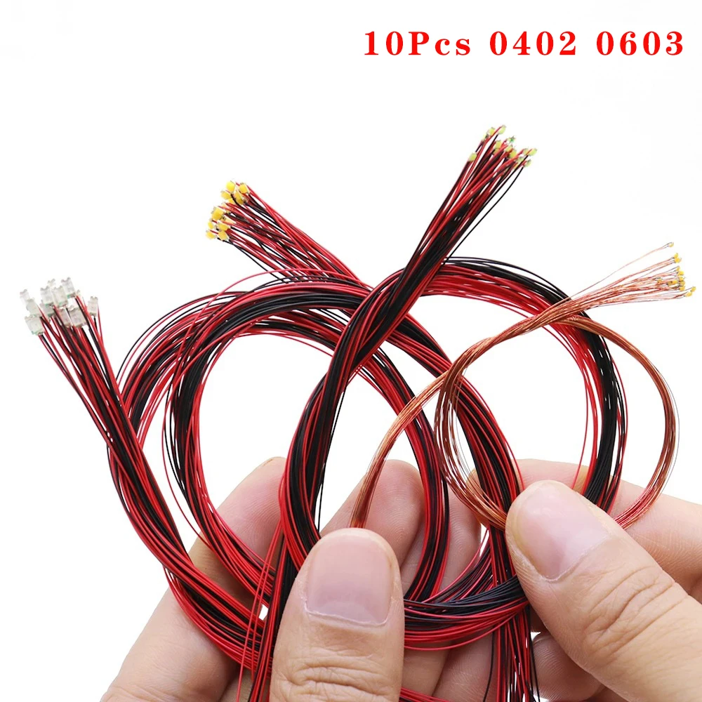 10 Pz 0402 0603 Fai Da Te Micro Smd Led Lampada Cablata Led Pre-Saldato Micro Litz Wired Chip 30Cm 3V Scene Ferroviarie Kit Di Costruzione Di Modelli