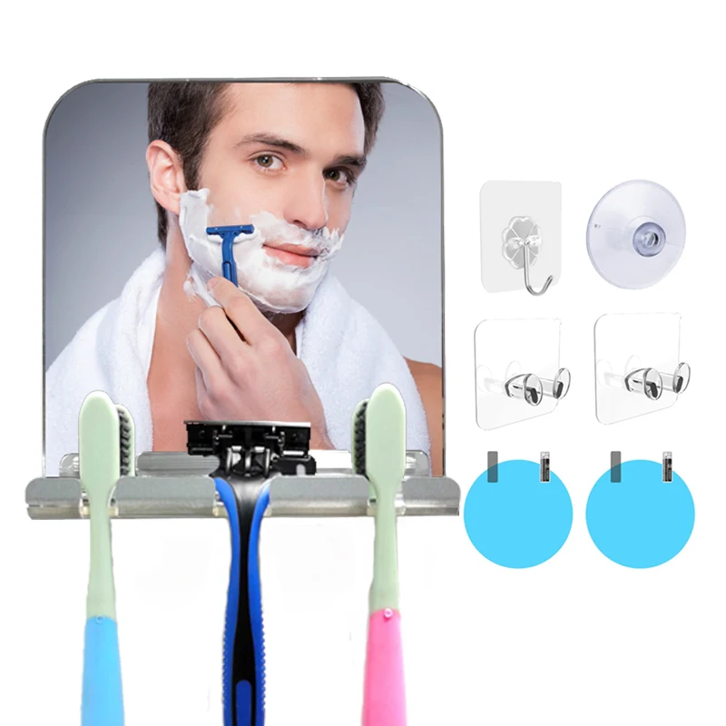 Acrylic Anti Fog Makeup Mirror Bathroom Tools Shower Shaving Fogless Mirror Washroom Travel Accessories With Wall Suction Set