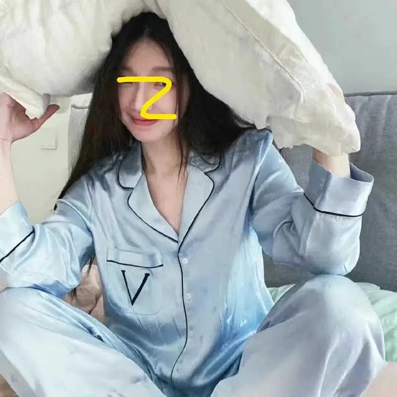 Korean Ins Pajamas for Women Summer Ice Silk Long Sleeved Sweet Tulips Advanced Sense Home Wear Silk Spring and Autumn Suit