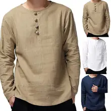 

Men Shirt Solid Color Chinese Style Long Sleeve Simple Spring Shirt for Daily Wear