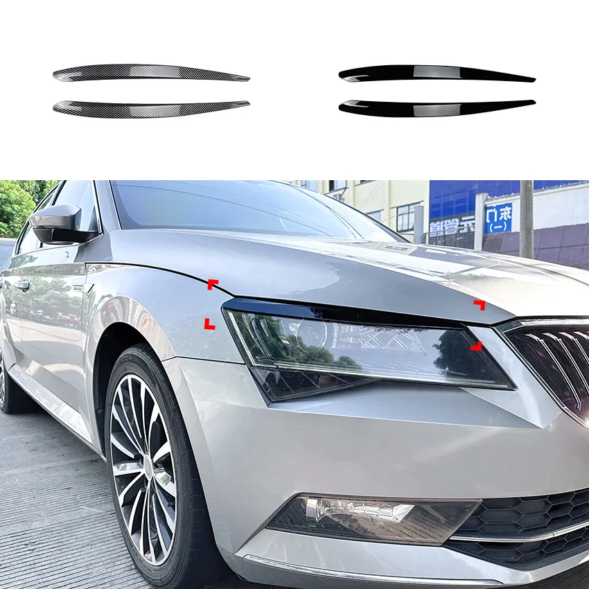 Skoda Superb B8 Lid Trim Lamp Cover Body Kits Front Headlight Eyebrow Eyelids Sticker Gloss Black Carbon Fiber
