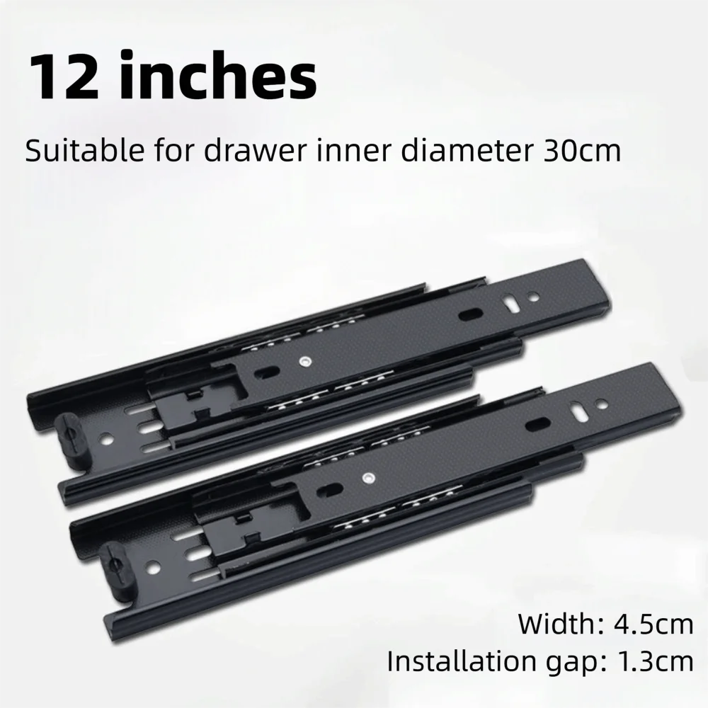 Black Drawer Slides Heavy Duty Easy Installation Ball Bearing Drawer Rails Steel Smooth Operation Side Mount Runners Kitchen