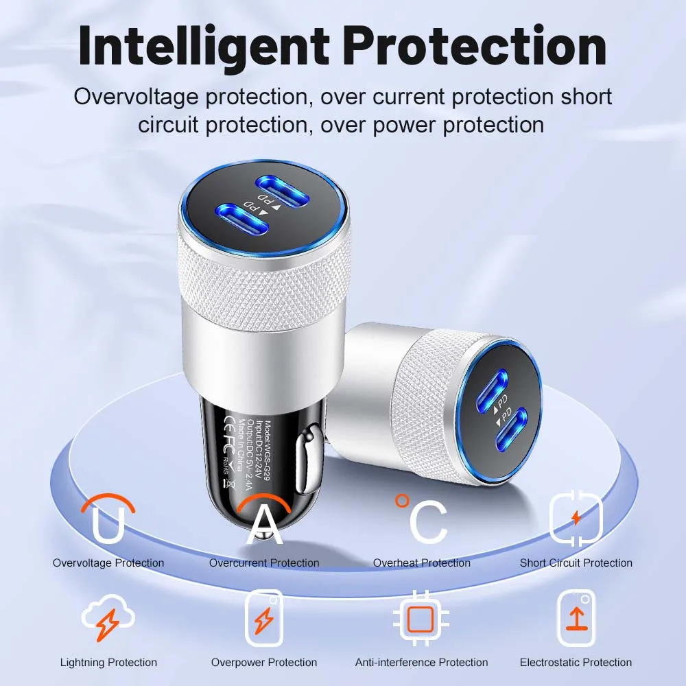 3.1A PD Car Charger USB Type C Fast Charging Car Phone Charger Adapter for iPhone Xiaomi Samsung Quick Charger