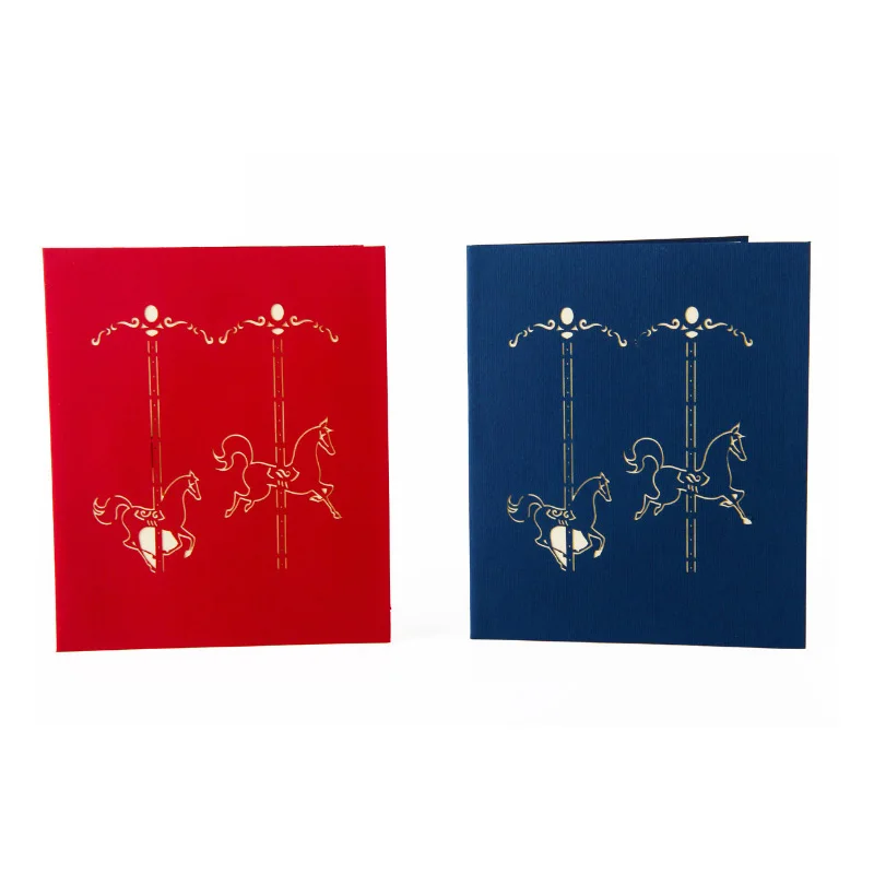 Merry Go Round artesanato laser cut out 3D Pop UP origami Greeting Cards postcards paper DIY crafts CD041