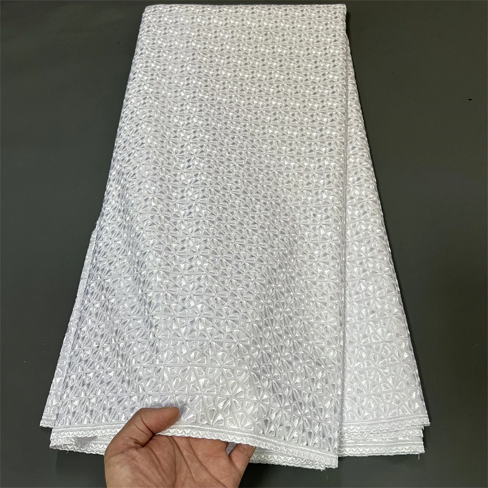 

Fashion African Lace Fabric 2023 High Quality Nigerian Embroidery For Women Brocade White Luxury Cotton Fabric Sewing 5 Yards