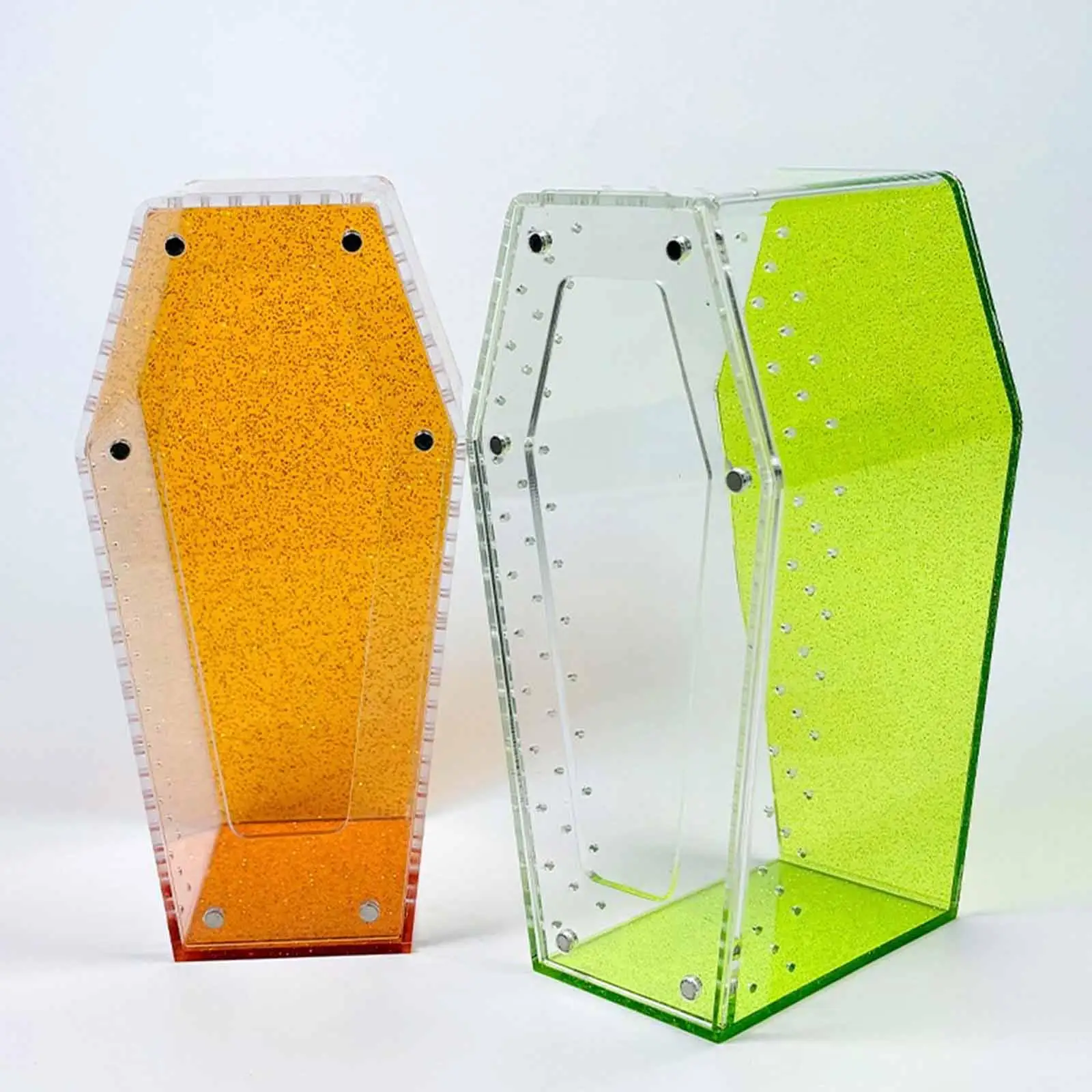 Acrylic Vertical Spider Enclosure Small Reptile Terrarium Box Coffin Shape Tank Accessories for Jumping Spider Breeding Acrylic Vertical Spider Enclosure Small Reptile Terrarium Box Coffin Shape Tank Accessories for Jumping Spider Breeding