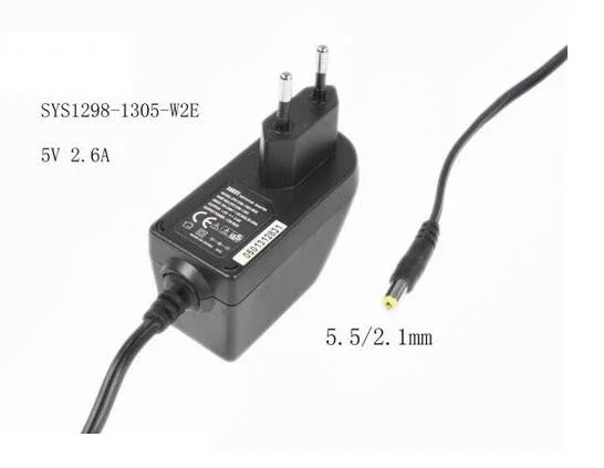 

Power Adapter SYS1298-1305-W2E, 5V 2.6A, Barrel 5.5/2.1mm, EU 2-Pin Plug