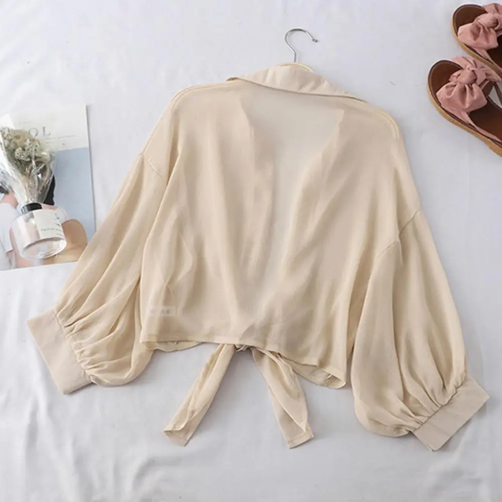 

Lace-up Top Japanese Style Sun Protection Chiffon Cardigan with Lace-up Detail Women's Thin Shawl Cover-up Blouse for Summer