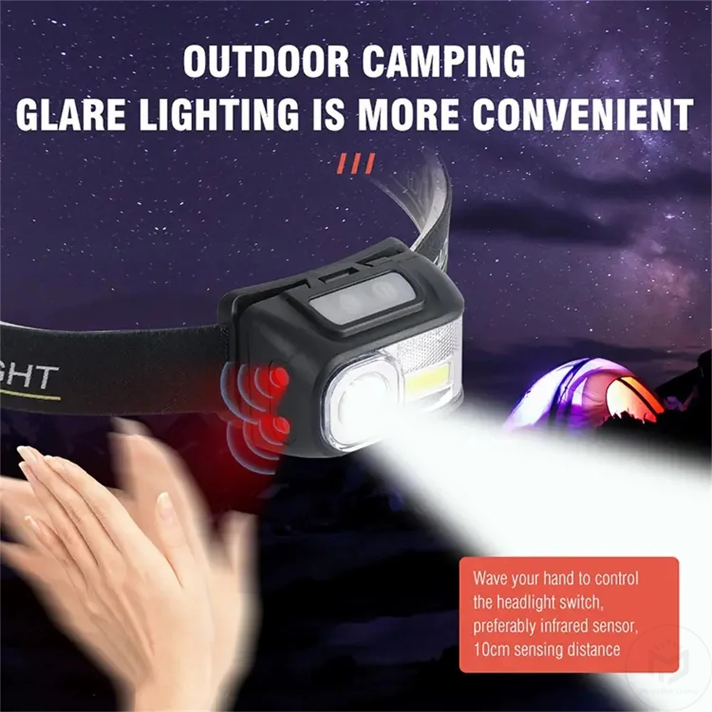 LED 6 가지 조명 모드 헤드 램프 빨간색 및 파란색 경고등 모션 센서 USB 충전식 헤드 라이트 헤드 토치 손전등 헤드 라이트