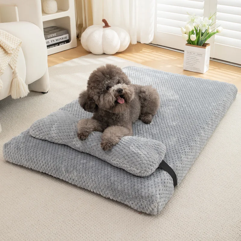 Dog Kennel Cat Mat Pineapple Lattice Winter Warm Pet Mats with Pillow for Small Medium Dogs Cats Pet Deep Sleeping Bed Supplies