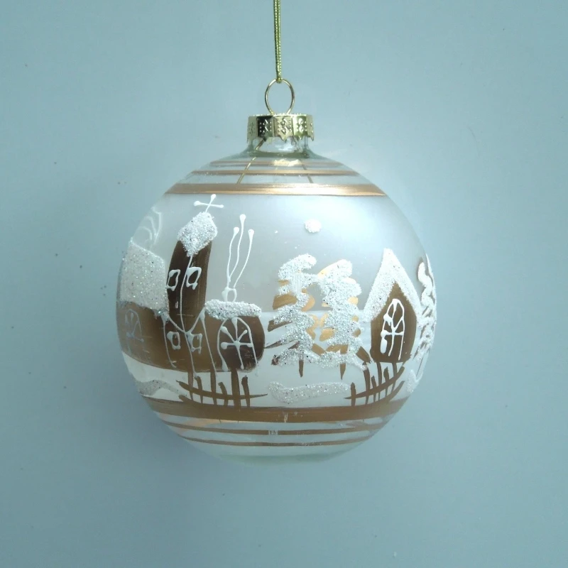 

12pcs/pack Diameter=8cm Gold Painted Snow View House Glass Ball Pendant Christmas Tree 0rnament Mall Kindergarten Window Deco