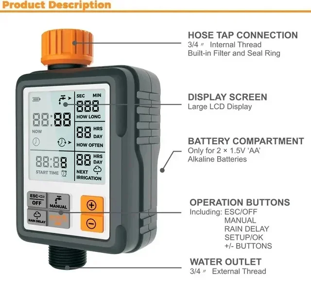 Automatic Digital Electronic Water Timer System Garden Double Outlet Irrigation Watering Timer Controller Without Battery 3