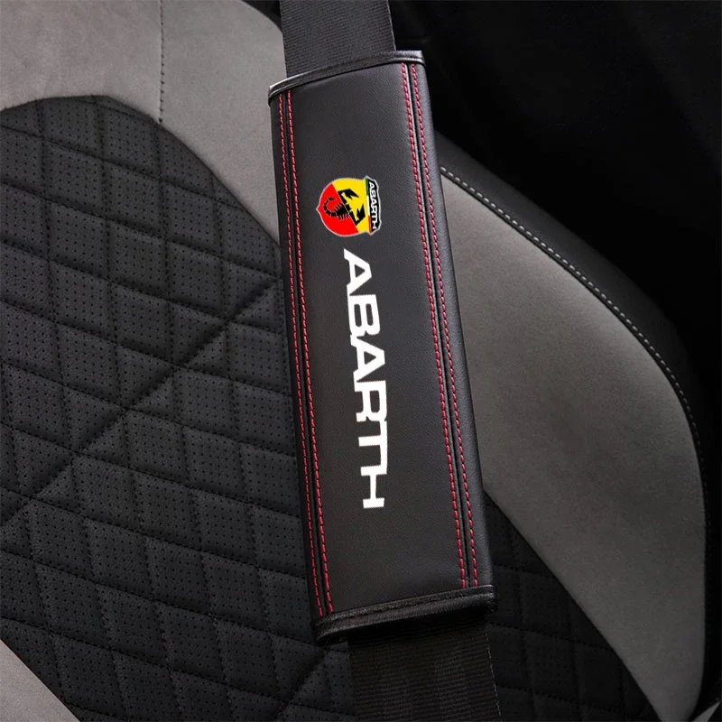 1pc Cowhide Car Interior Seat Belt Protector Cover For Fiat Abarth 595 Abarth 500 124 Spider car accessories seat belt covers seat belt protector car seat belt accessory