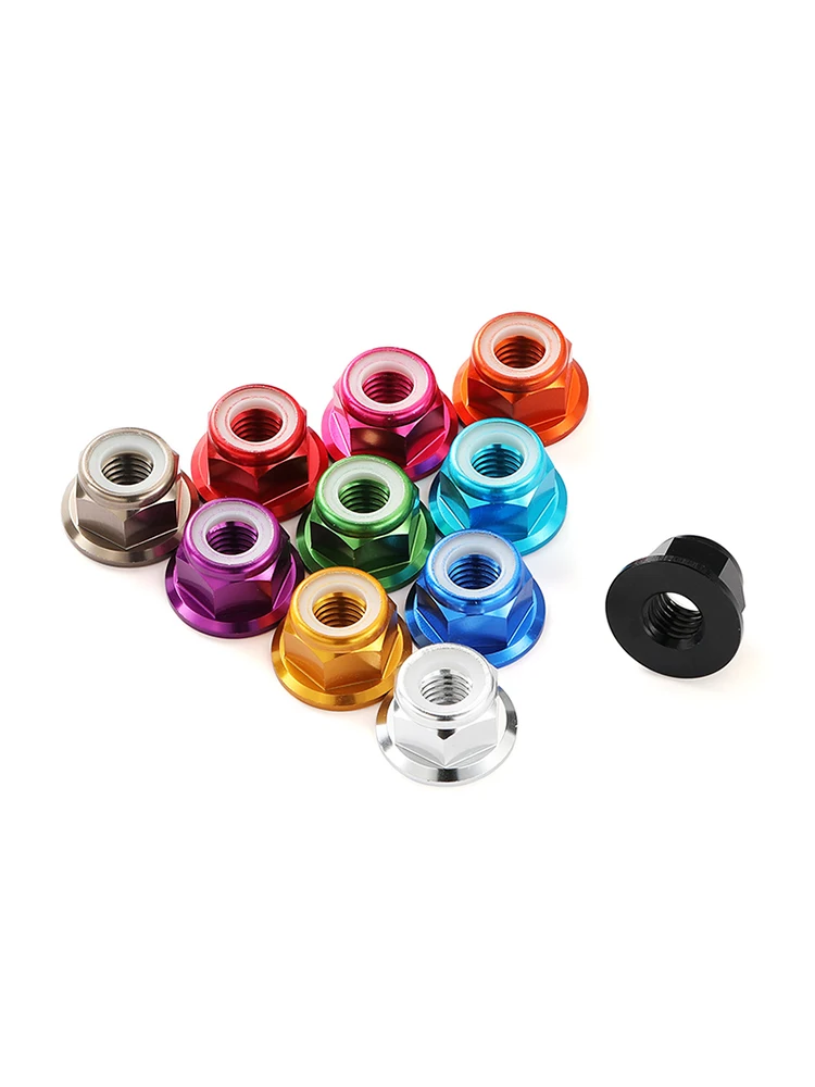 Colorful Aluminum Alloy Self-Locking Flange Nut with Nylon Insert