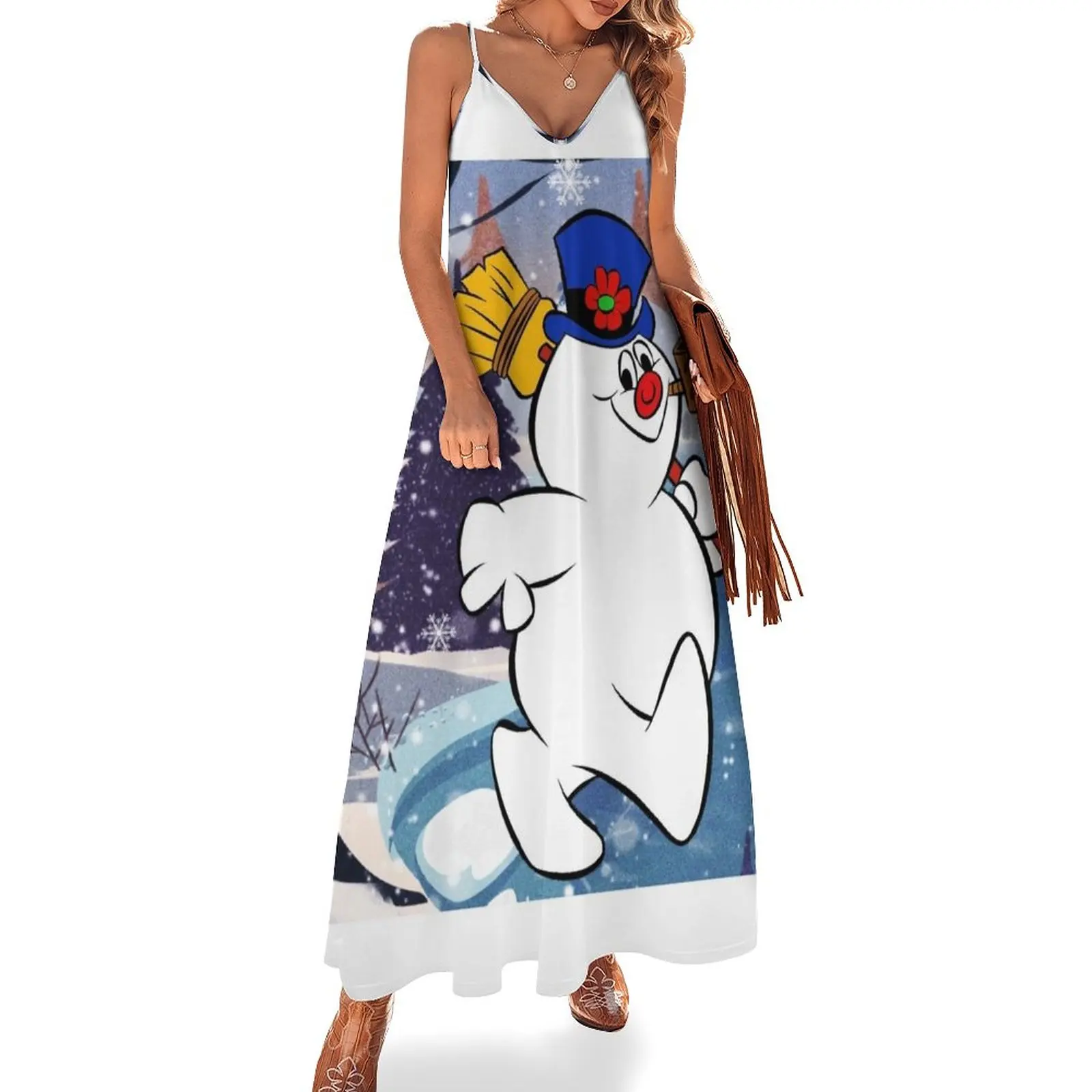 FROSTY THE SNOWMAN UNDER SNOWFLAKE Sleeveless Dress Dresses gala Dress woman