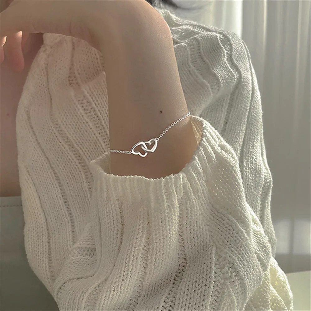 Double Interlocking Small Hearts Bracelet Bangle For Women Fine Fashion Jewelry Wedding Party Gift bracelet jewelry