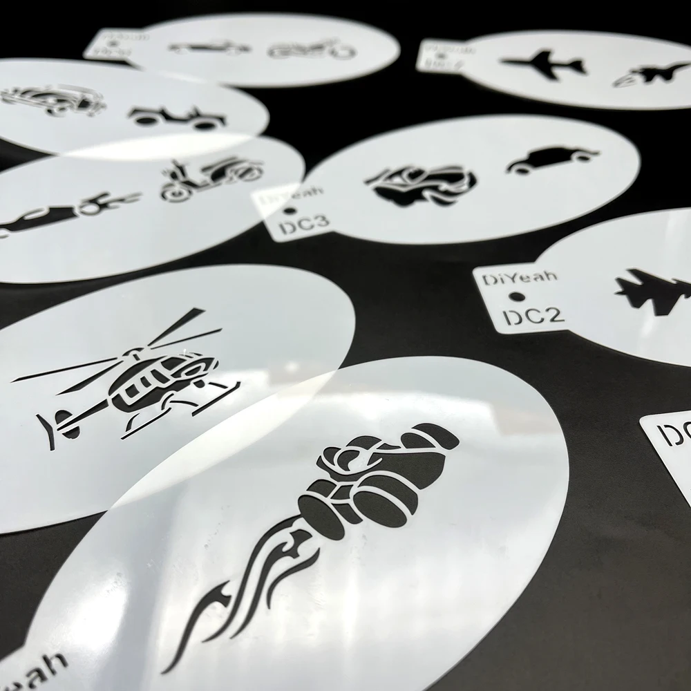 Face Body Paint Stencils Motorcycle Bike Battery Car Racing Airplane Fighter Rocket Sports Car 9 pcs