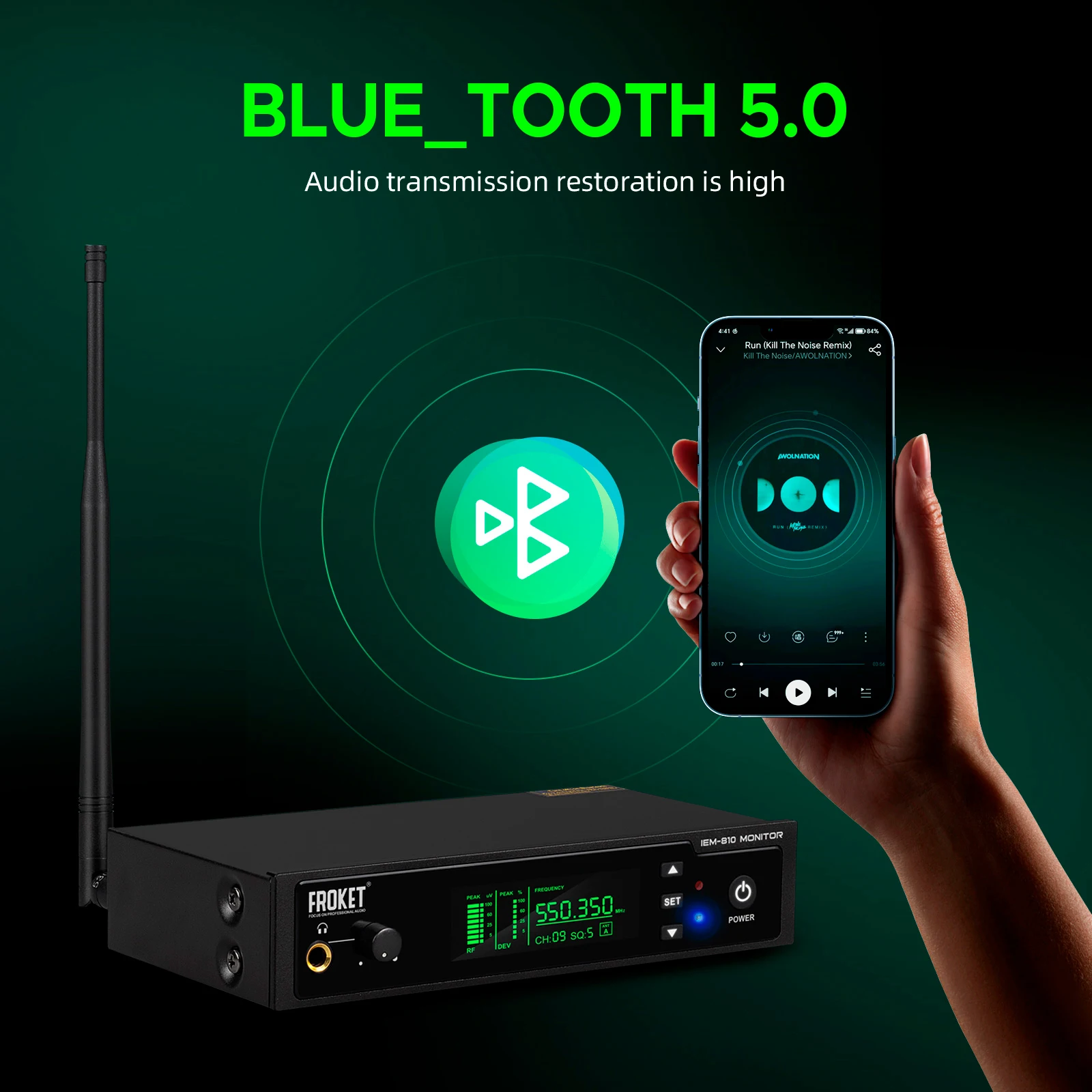 IEM-810 Mono Wireless In-Ear Monitor System UHF Bluetooth 5.0 100 meters 530-580 MHZ for stage performances