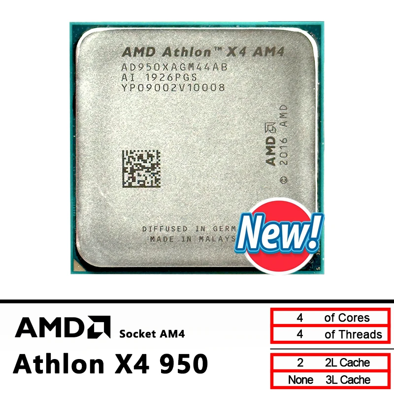 AMD أثلون X4 950 جديد 3.5 جيجا هرتز رباعي النواة رباعي الخيوط L2 = 2 متر 65 واط AD950XAGM44AB المقبس AM4 جديد ولكن لا يوجد مروحة