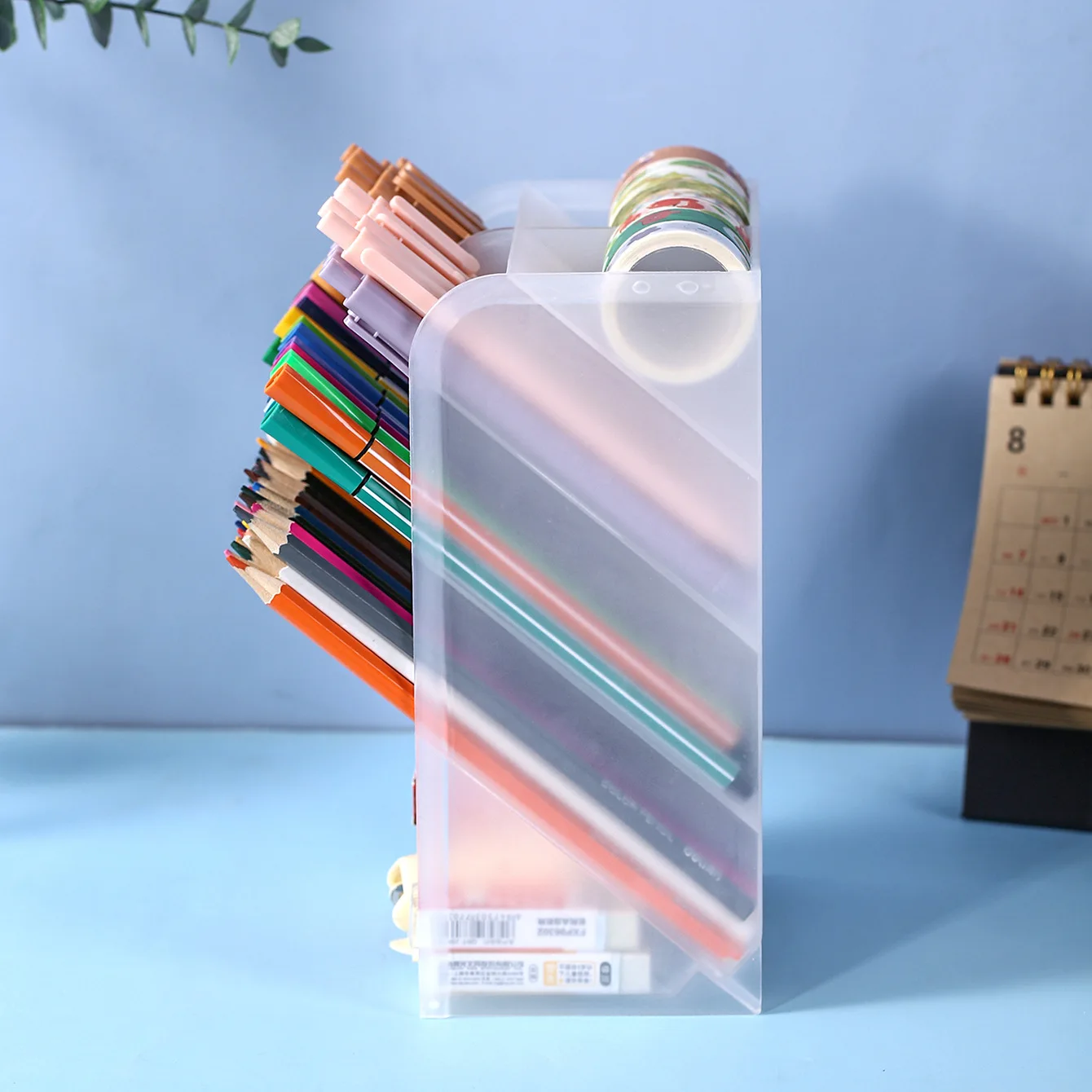 Pen Holder Desk Organizer Pen And Brush Holder Desk Storage Rack Minimalist Oblique Pen Holder Storage Box Transparent Multifunction Large Capacity Pen Bucket Office Desk Stationery Organizer