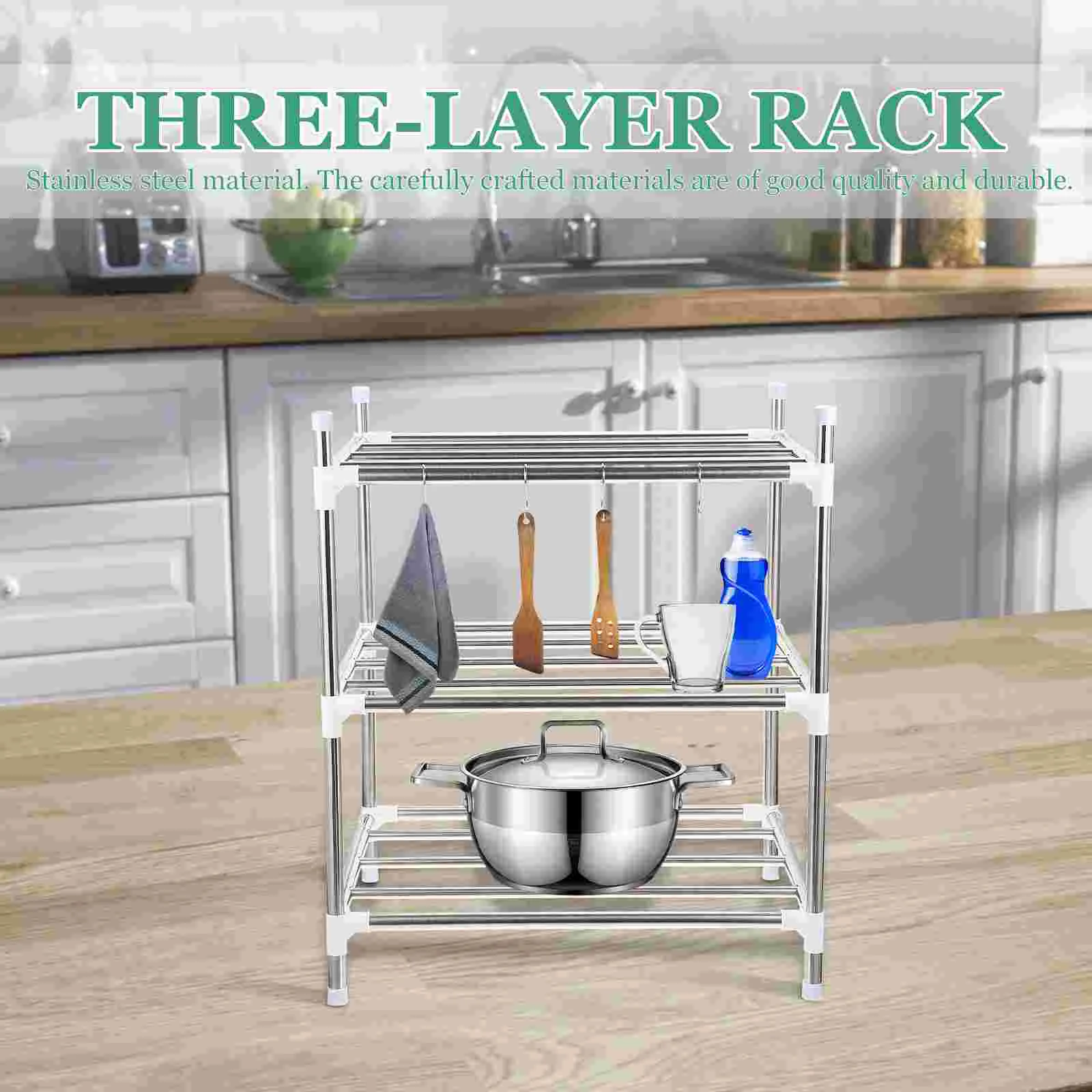 

Kitchen Storage Rack Household Holder Metal Plant Shelf Corner Bakers Three-layer Stainless Steel