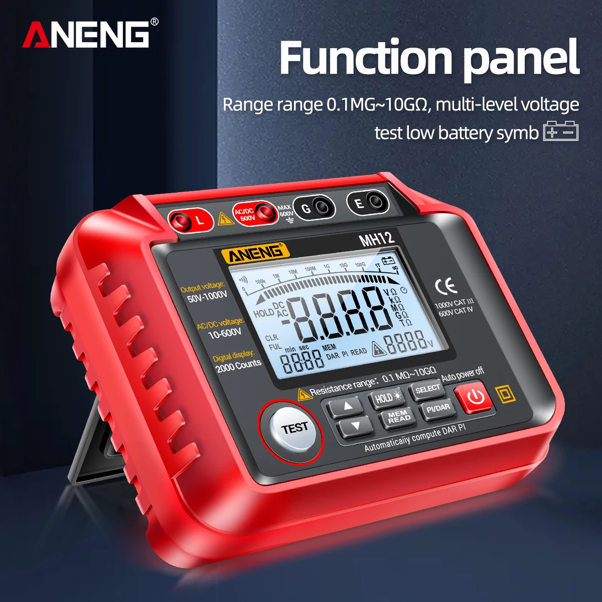 ANENG MH12 Digital Megohmmeter Meters Insulation Earth Resistance Meter Tester Cable High Voltage Voltmeter Resistor Meter Tool