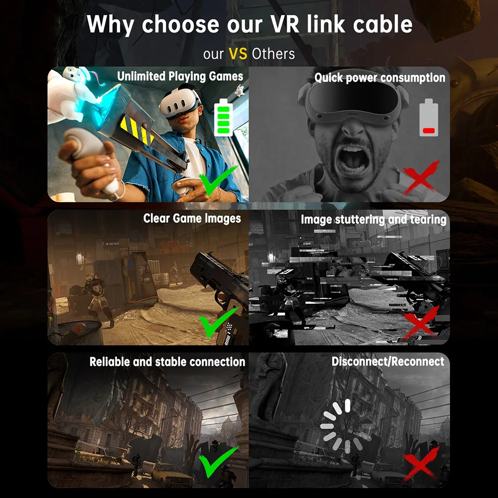 5m VR 링크 케이블 (클립 포함) PD3.0 고속 충전 USB 3.0 - USB C 케이블 데이터 5Gbps 메타 퀘스트 3/2/프로 피코 4 스팀 VR PC용