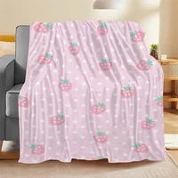 Pink Strawberry Print Flannel Blanket, Soft Warm Cozy Throw for Home Kitchen Sofa Camping Relaxation 2