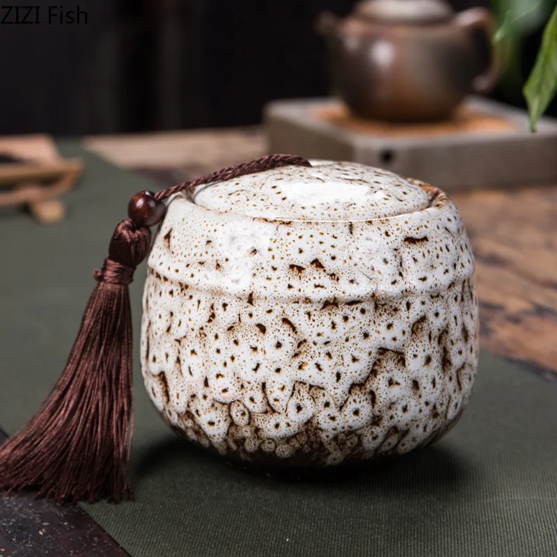 Tea Tin Box Tea Canister Painted Tea Canister Tassel Sealed Ceramic Storage Jar with Lids Porcelain Coffee Container Desk Decoration Tea Cans Candy Pots