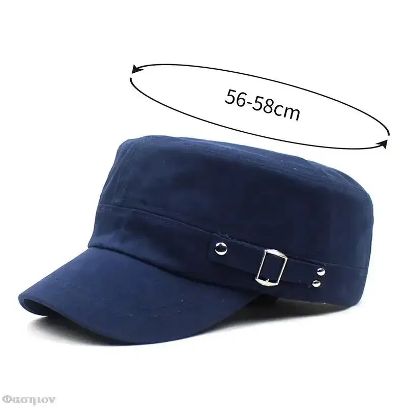 Unisex-Armeekappe aus gewaschener Baumwolle – verstellbare Flat-Top-Schirmmütze für Männer und Frauen in Sommer- und Herbstsaison – Detail 4