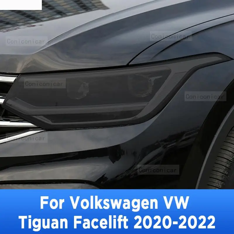 

2 Pcs Car Headlight Protective Film Front Light Transparent Smoked Black TPU Sticker For Volkswagen VW Tiguan Facelift 2020 2021