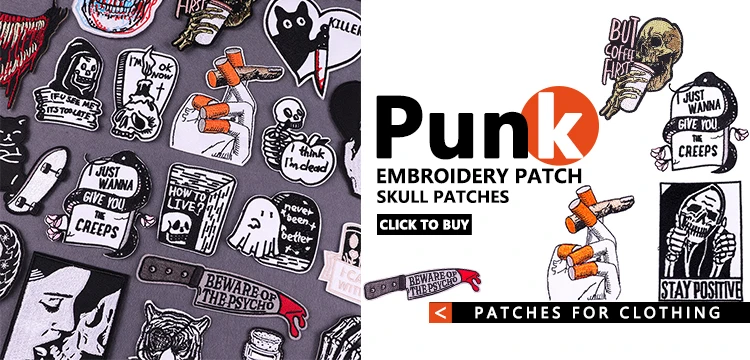 Punk-Schädel-Patch zum Aufbügeln, bestickte Aufnäher für Kleidung, thermoadhäsive Aufnäher auf Kleidung, Flasche, Geister-Patch-Aufkleber – Detail 2