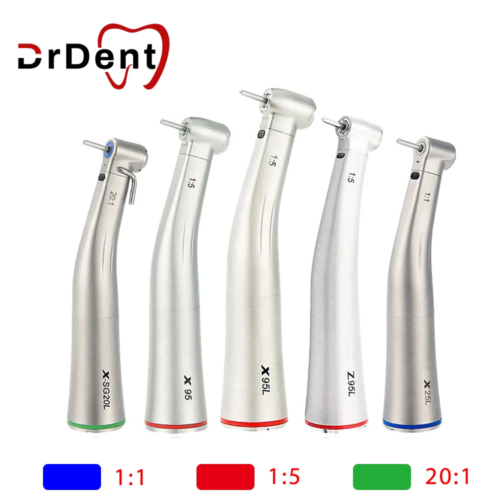 

Dental Low Speed Handpiece 1:5 X95L Contra Angle E-type Push Button Against Fiber Optic Red Ring Increasing Air Turbin Tool