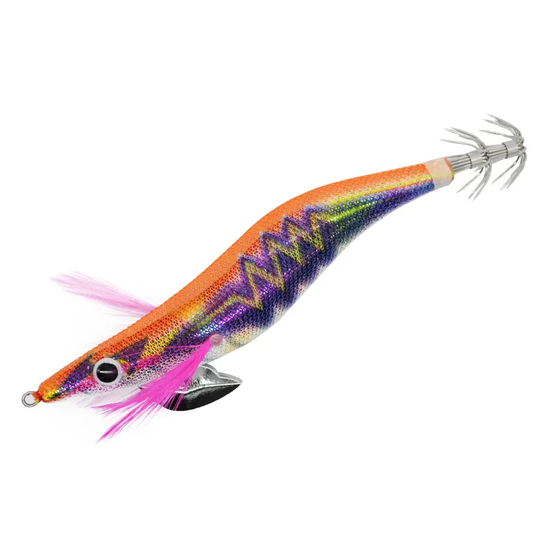 Sea.Yolo19/15g13.5cm Fishing Lure Wooden Shrimp Artificial Simulation Bait Night Fishing with Sound Ball Squid Hook Fishing Gear