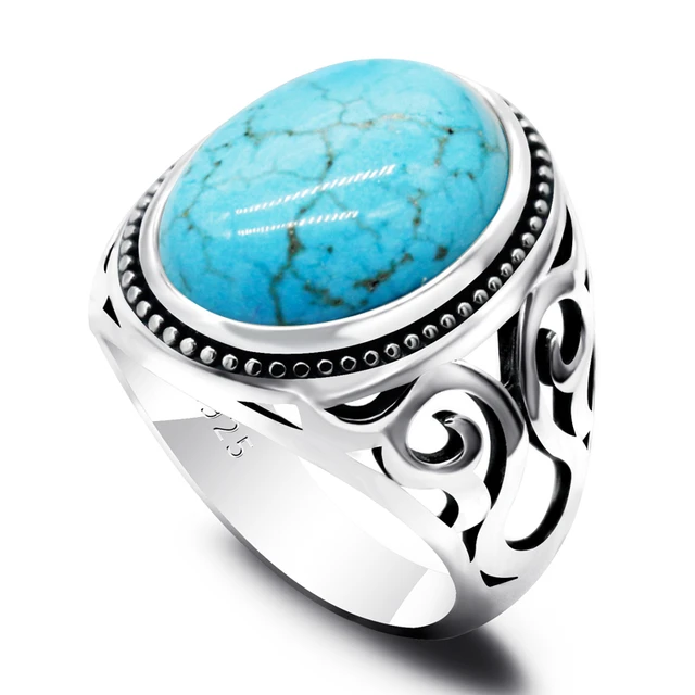 Oval Turquoise Gemstone Ring For Men, Firoza Ring - Shraddha Shree Gems