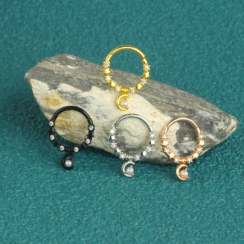 stainless steel cz brass septum piercing jewelry forw women men 8 and 10mm 16g moon star cartilage hoop earrings tragus jewelry