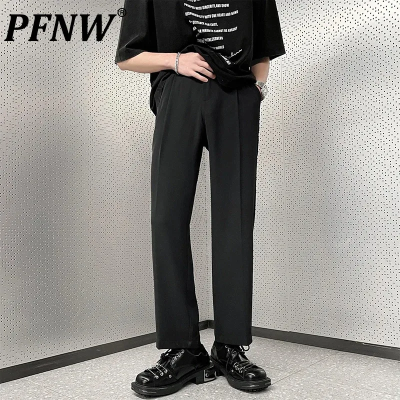 

PFNW Solid Color Men's Casual Ankle Length Suit Pants Korean Fashion Male Srtaight Trousers Vintage 2024 Spring Chic New 28W2849
