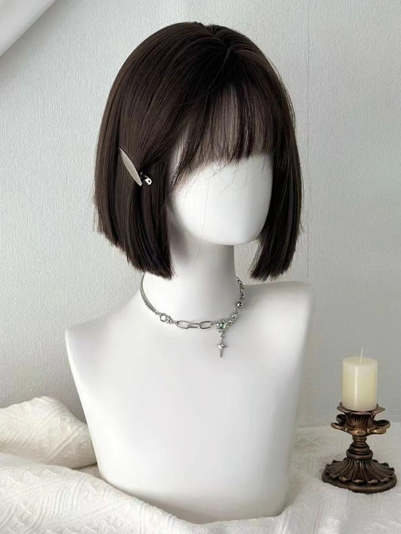 Short Synthetic Black White Platinum Wig for Women